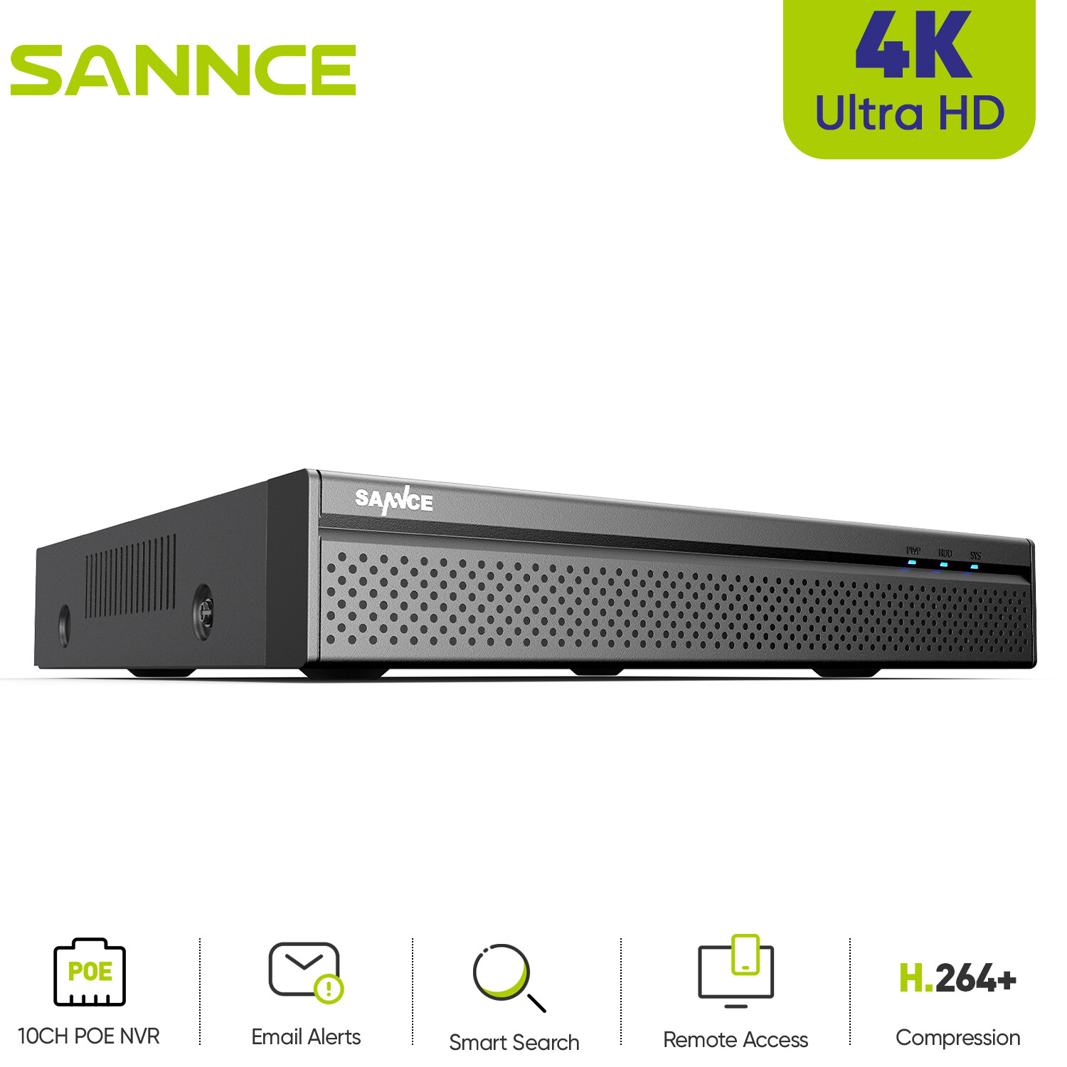 SANNCE 4K POE IP Security 8CH 8MP NVR Video Recorder For Security Camera System