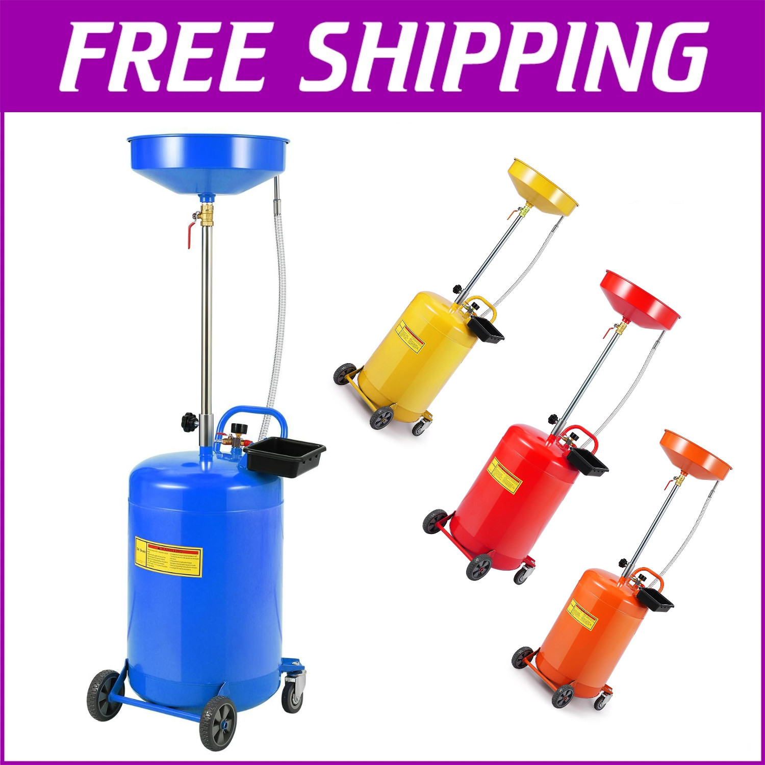 8/20 Gal Portable Waste Oil Drain Tank with Lift Pan Oil Drain Container w/Wheel