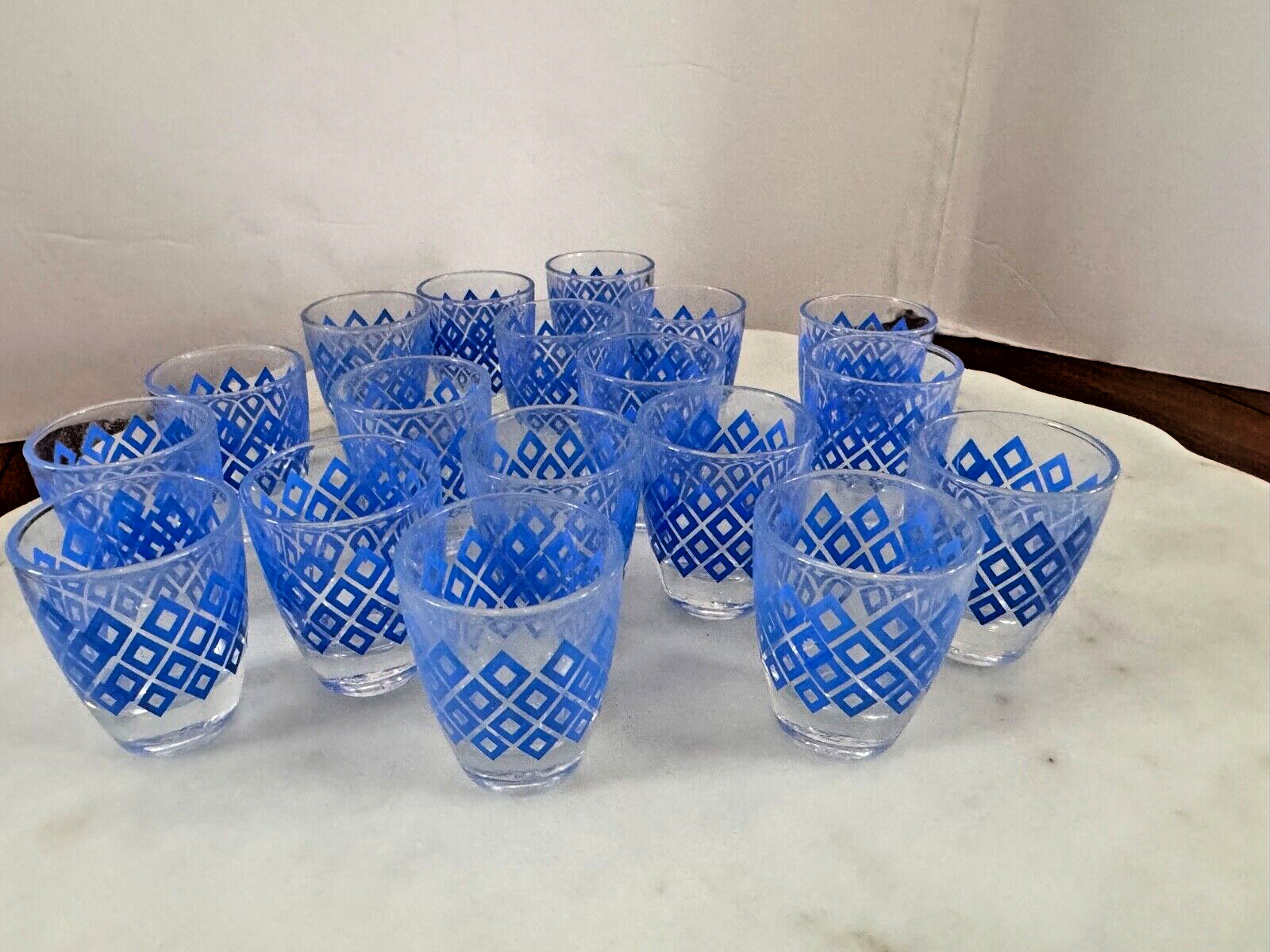 Lot 18 Shot Glasses 1oz France Glass Heavy Bottom Blue Accent Bar Decor Drinking