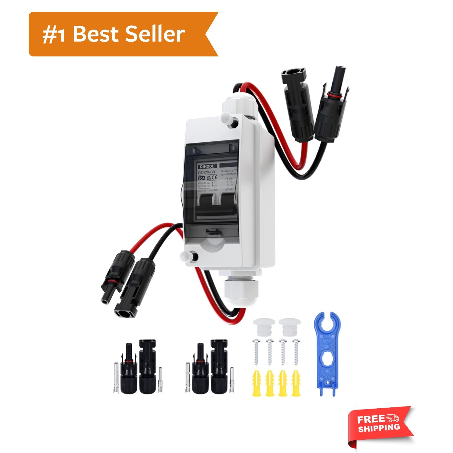 Non-Polarized 30 Amp Waterproof Circuit Breaker for Solar & EV Charging Systems