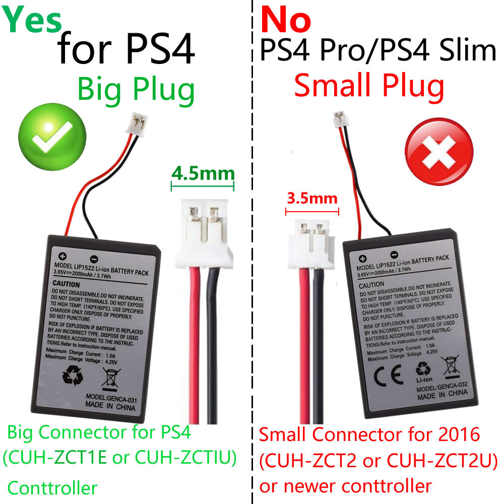 4x RECHARGEABLE BATTERY FOR PS4 CONTROLLER CUH-ZCT1 CAPACITY 2000mAh + CABLE