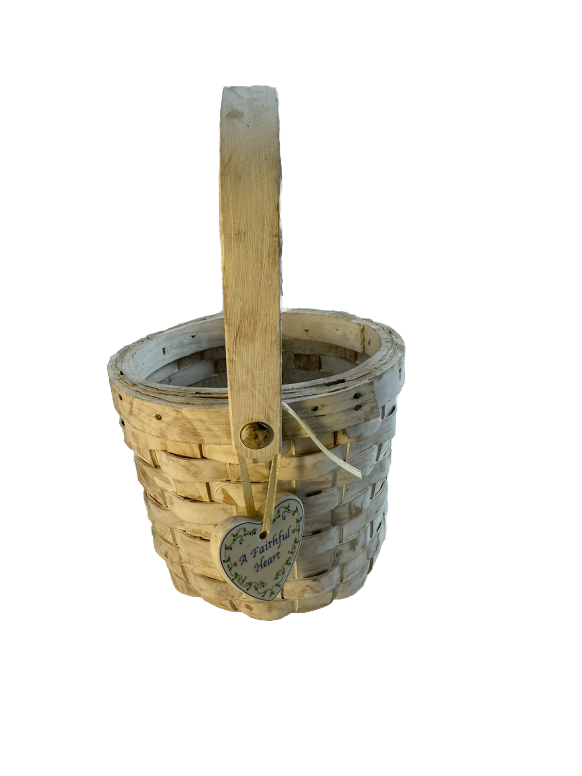 A FAITHFUL HEART CHARM WHITEWASHED BASKET CANDLEHOLDER ROMANCE BOOK GIFTGIVING