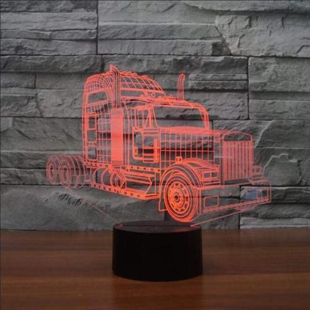 3D Illusion Lamp Truck 7 Colors Change Touch LED Night Light USB Power Kids Gift