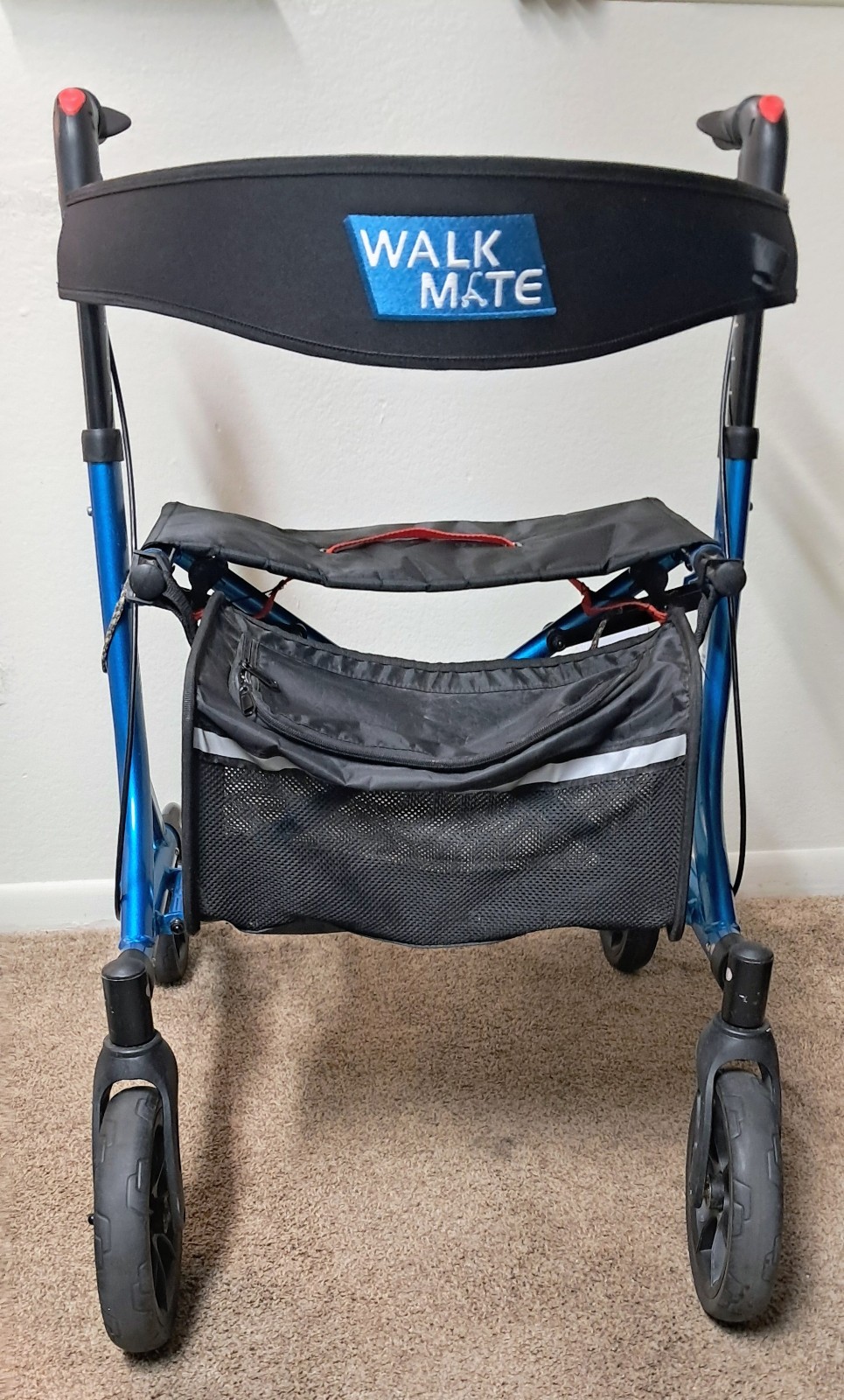 Walk Mate Pro Blue Rollator Walker Transport Chair Seat Storage Bag Foldable