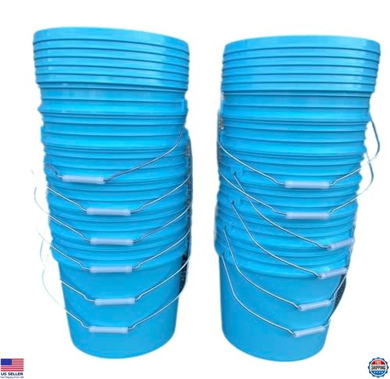 Lee Fisher Aqua 3.5 Gallon Blue Utility Buckets – Set of 6 Heavy-Duty BPA-Free
