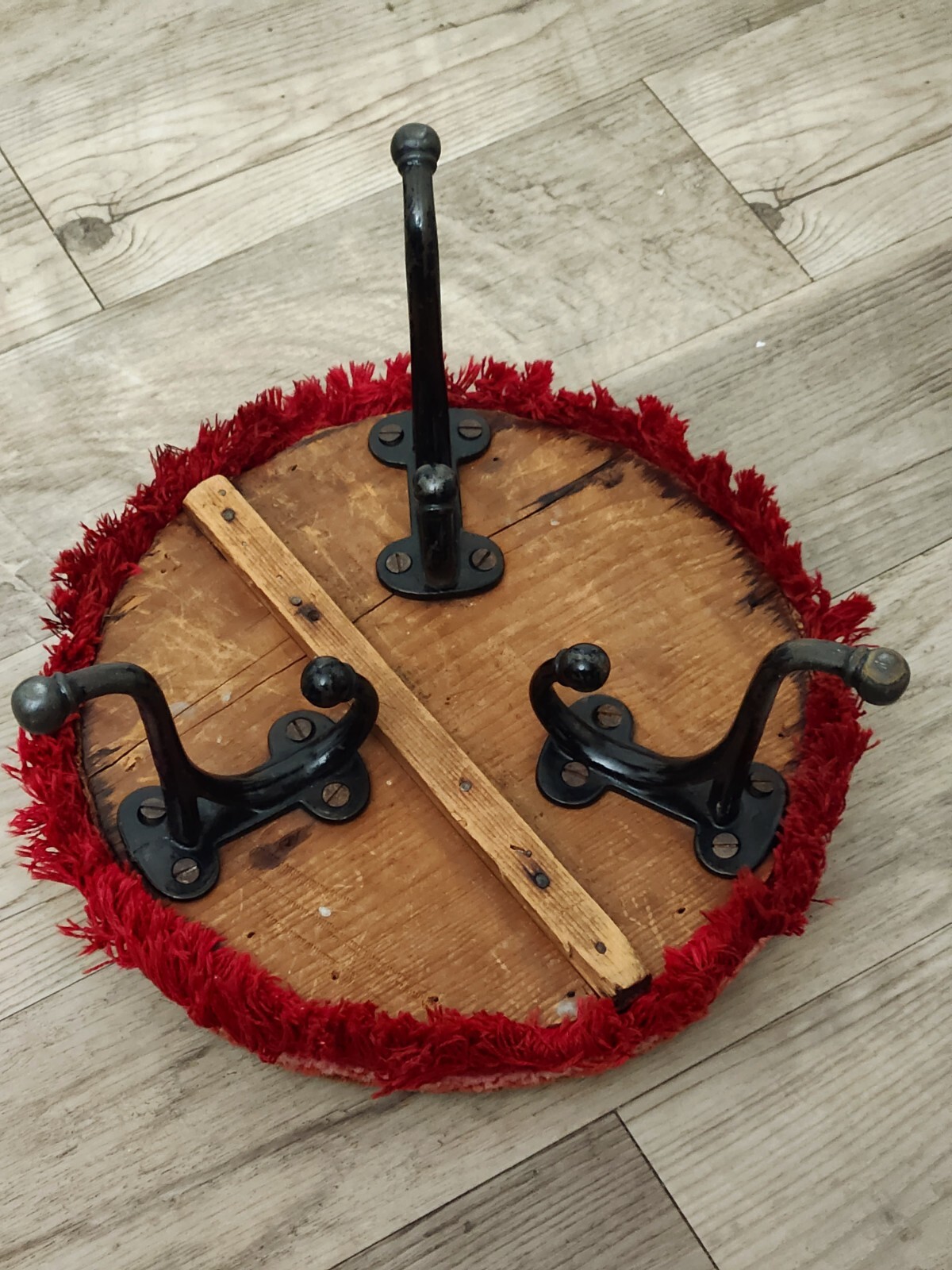 Antique Victorian Hooked Rug Foot Stool Wrought Iron Legs Floral Fringe Vintage