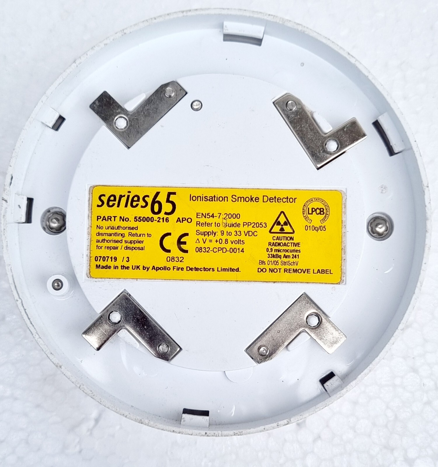 APOLLO SERIES65 IONISATION SMOKE DETECTOR 55000-216 WITHOUT BASE MOUNT