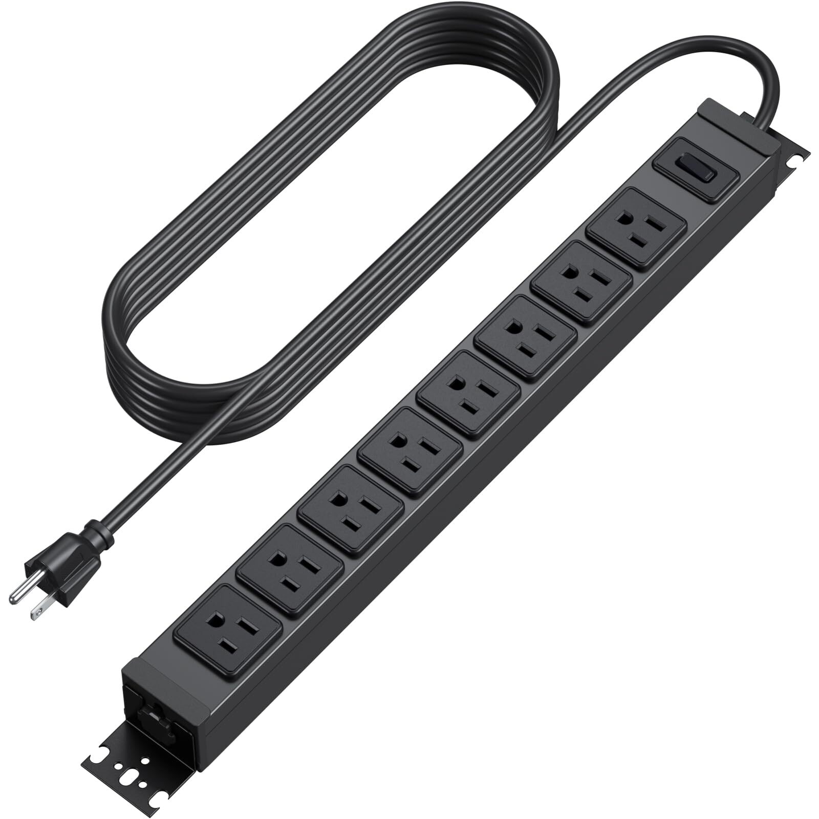 8 Outlet Rotating Mountable Power Strip Heavy Duty with 6ft Cord Black