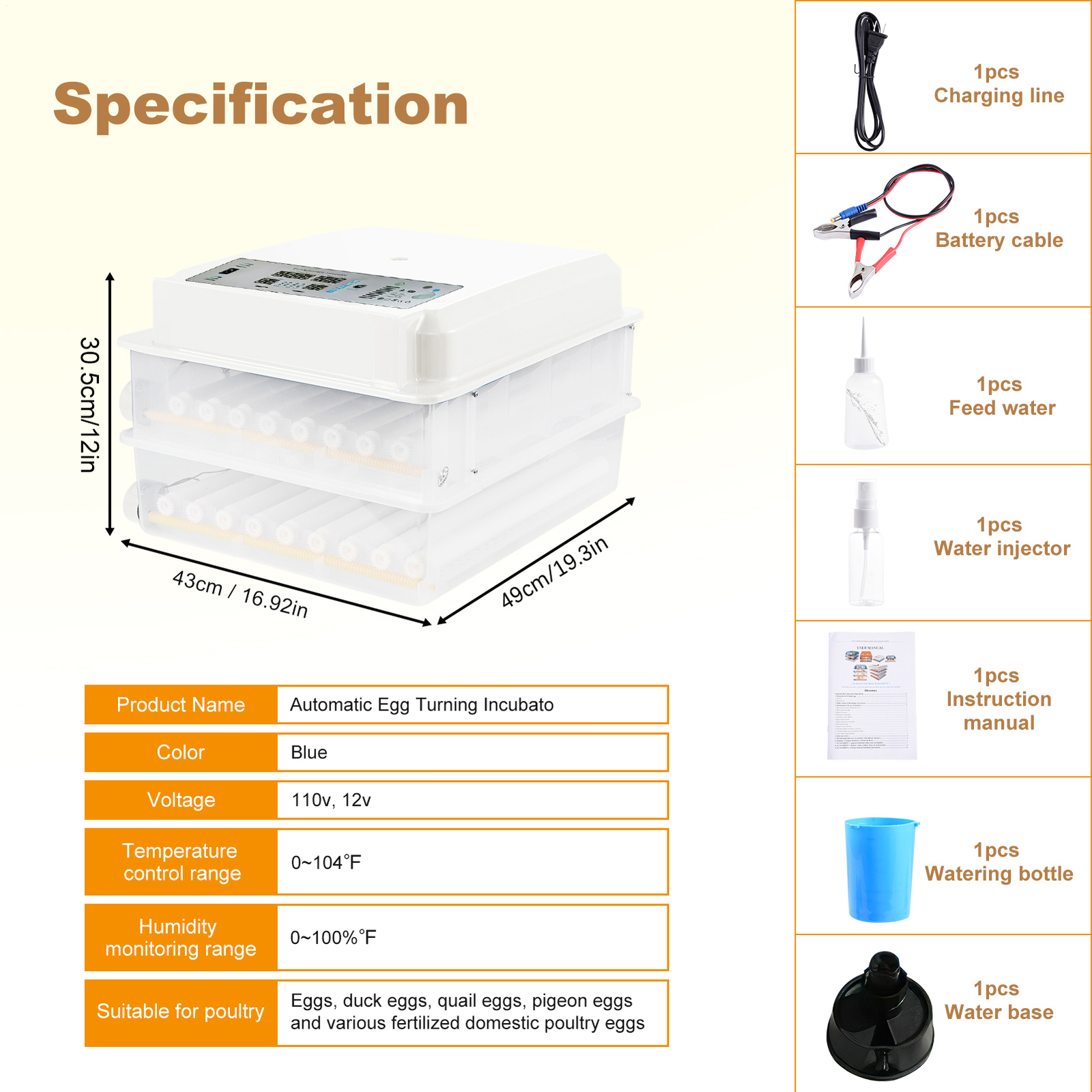 Automatic 120 Eggs Incubator Temperature Control Digital Chicken Egg Hatcher New