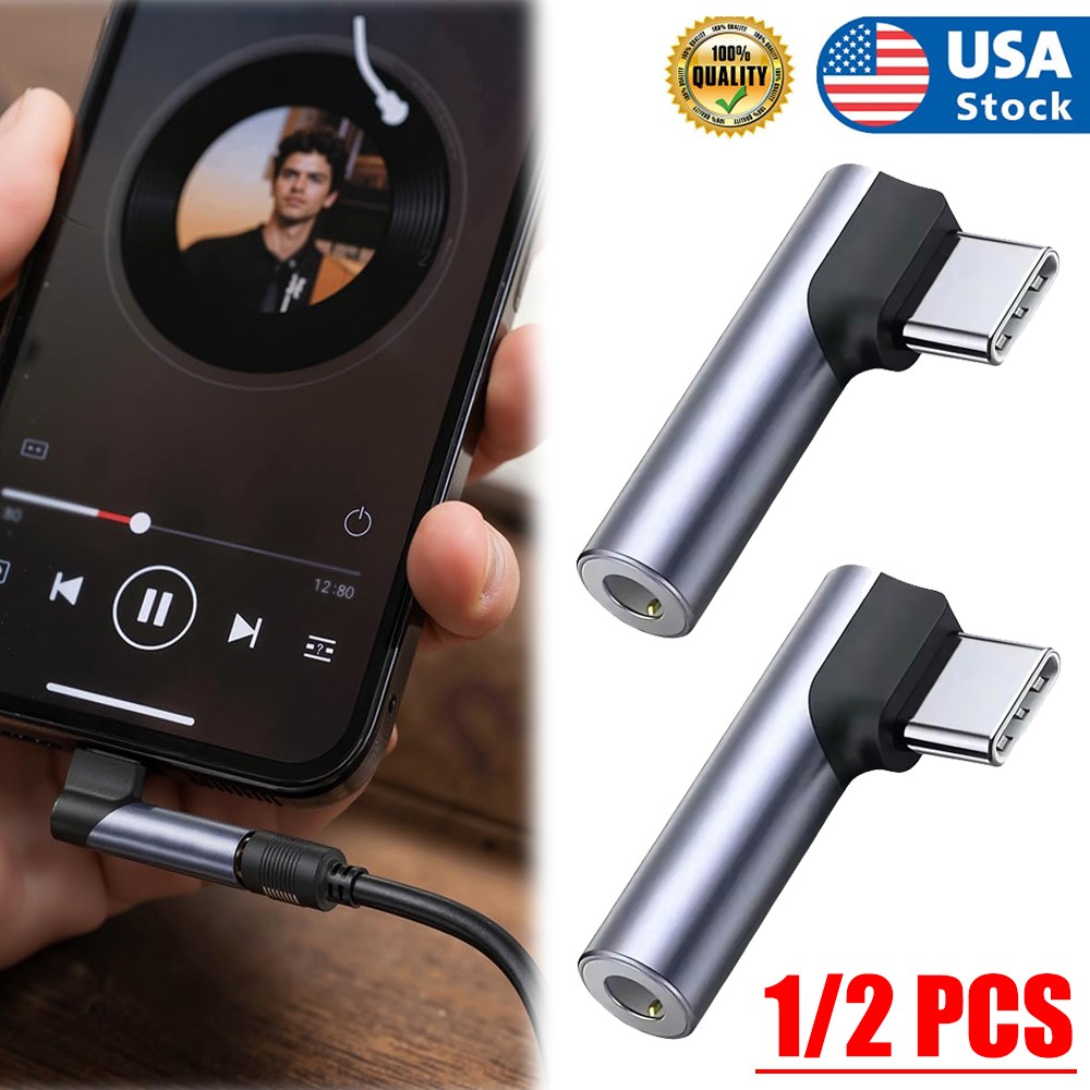 2*Right Angle USB C to 3.5mm Audio Adapter, Type C to Aux Headphone Jack Adapter