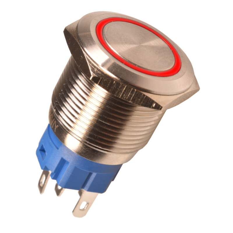 Push button push switch stainless steel 19mm illuminated 12V LED button switch red