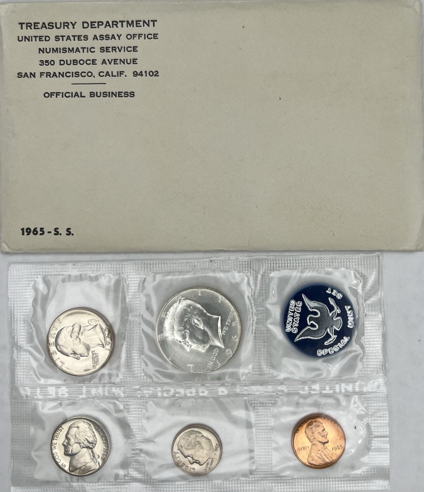 1965 UNITED STATES SPECIAL MINT SET WITH COA IN ORIGINAL ENVELOPE!