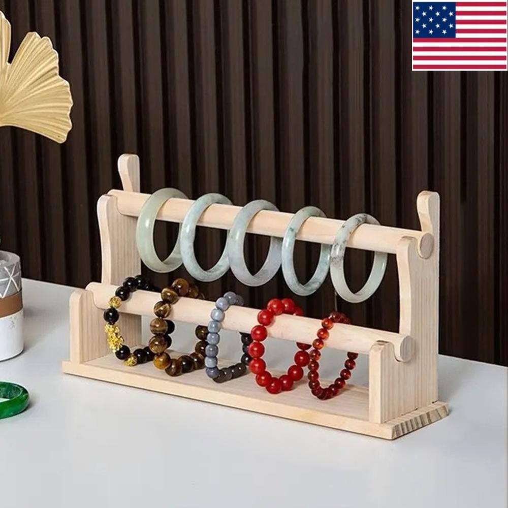 2 Layer Wooden Bracelet Holder Bracelet Display Stand Jewelry Organizer
