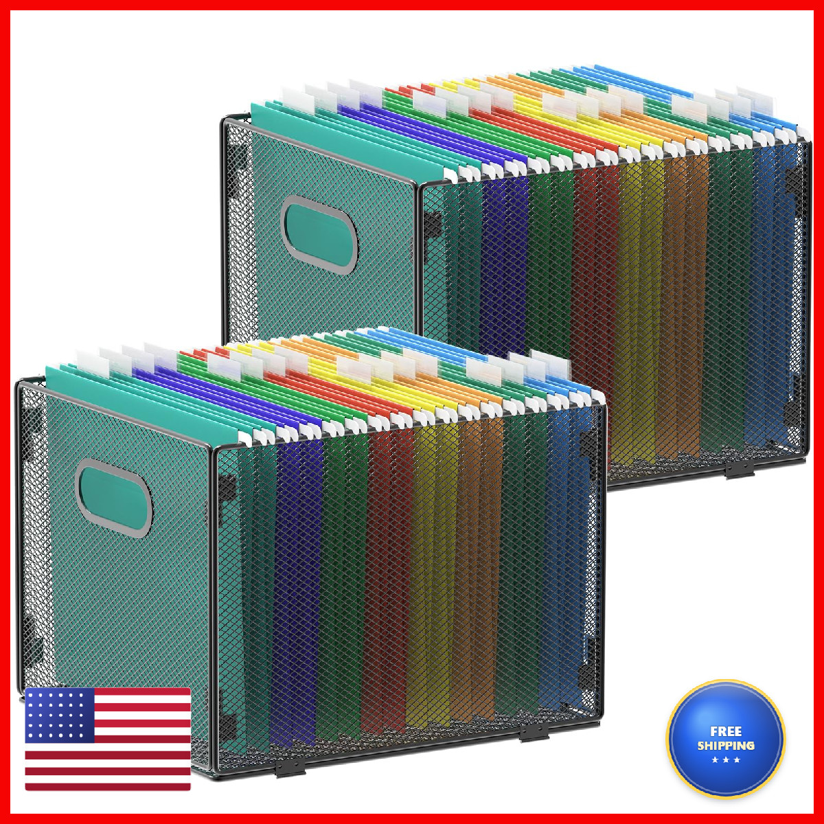 Samstar 2 Pack Hanging File Organizer Mesh File Folder Filing File Cabinet