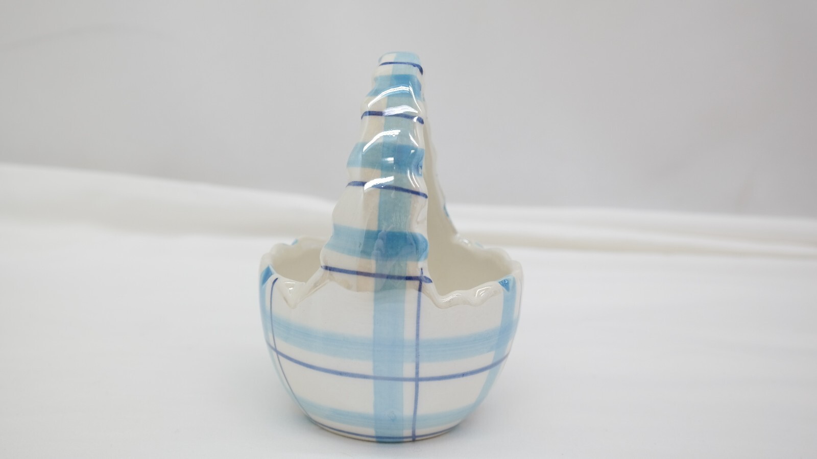 Ceramic Blue Plaid Easter Baskets Candy Dish Bowl VY