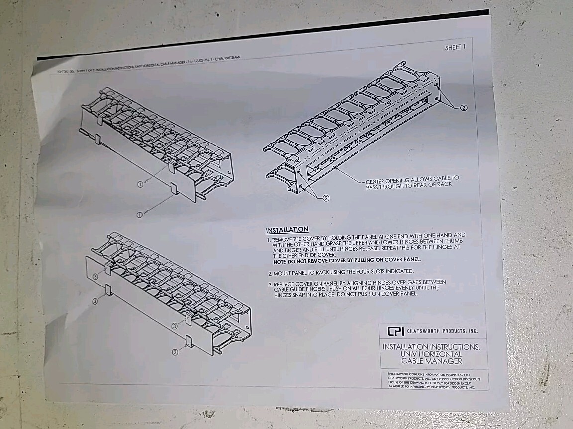 CHATSWORTH PRODUCTS (CPI) | 30130-E19 Cable Manager, Cable Manager, Horizontal,