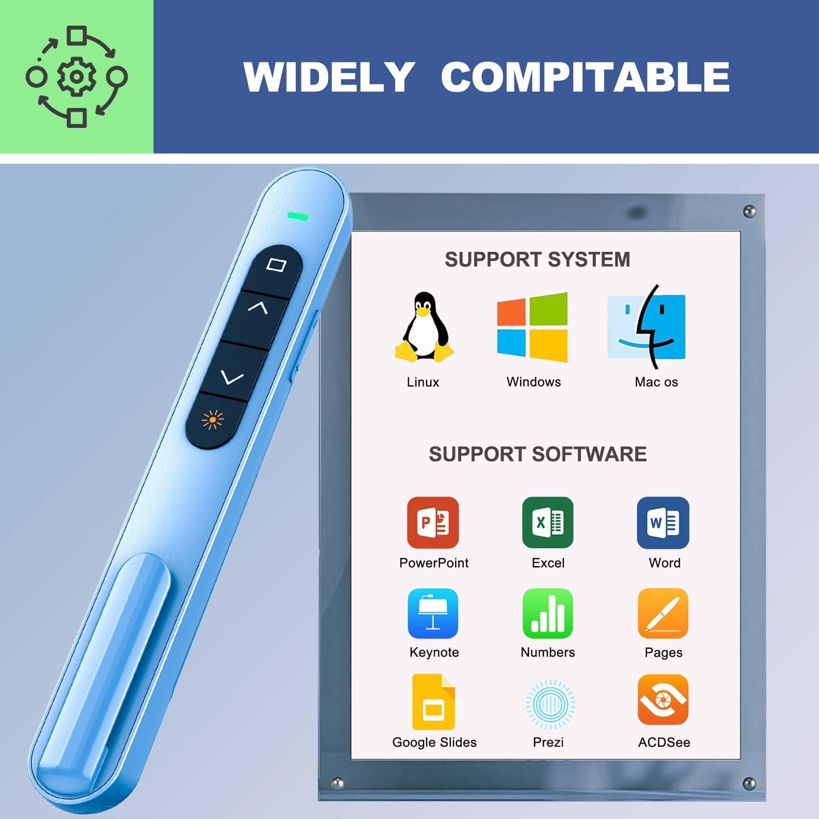 Wireless Presentation Clicker for PowerPoint - USB Remote with Volume Control, S