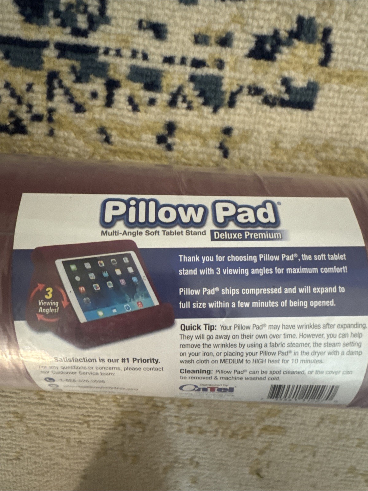Ontel Pillow Pad Pink Deluxe Multi Angle Soft Tablet Stand NEW