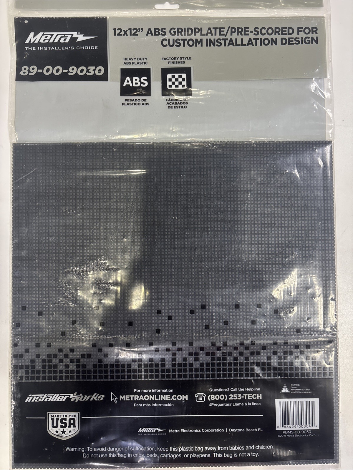 Install Bay 89-00-9030 12" x 12" Grid Plate ABS Plastic Sheet