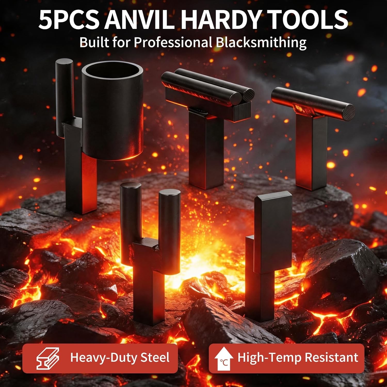 (5PCS) 1 inch Blacksmith Anvil Hardy Hole Tools Set Blacksmithing Forging Tools