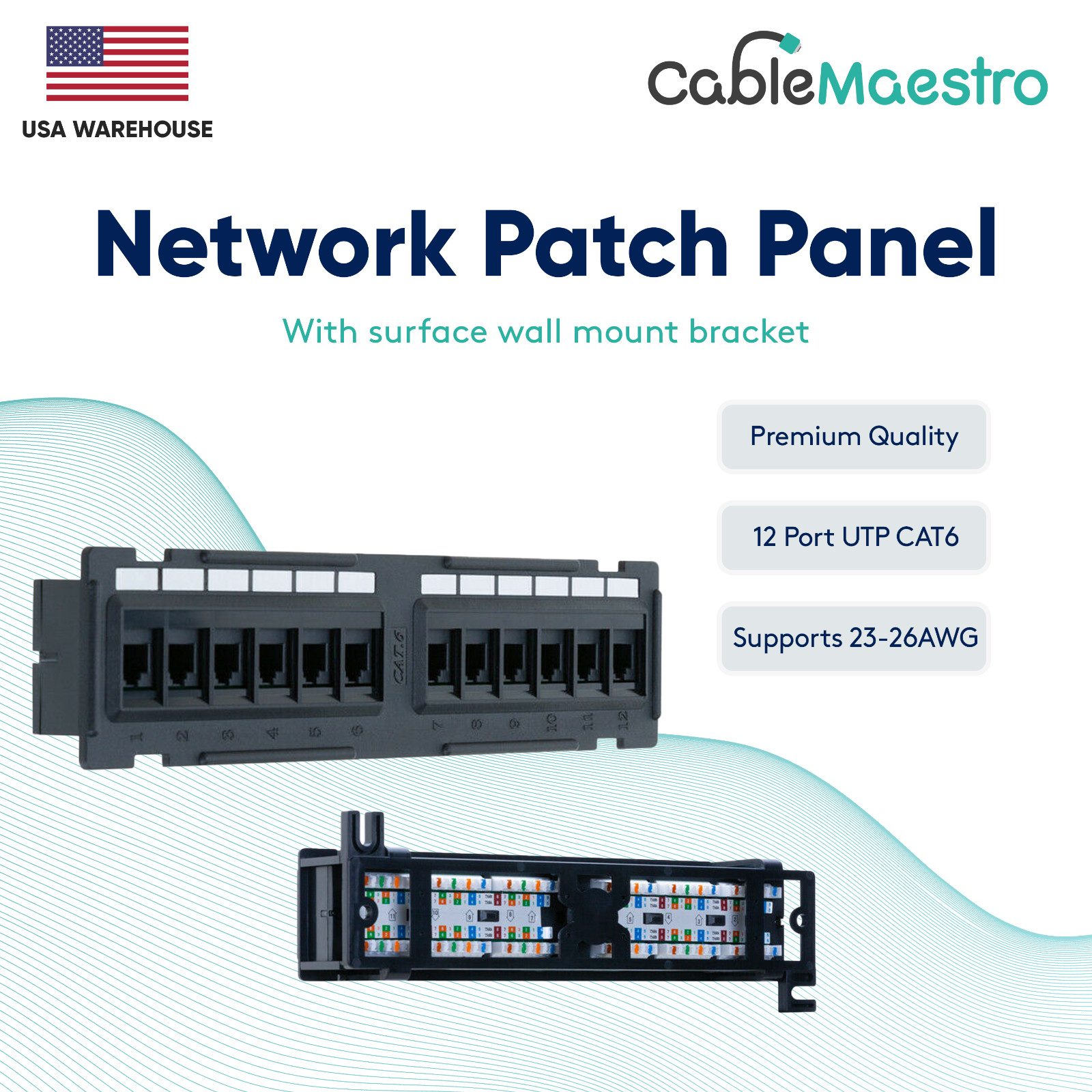 Mini Patch Panel UTP 12 Port CAT6 RJ45 110 Network Surface Bracket Wall Mount