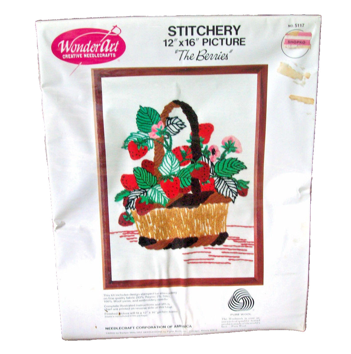 Vtg WonderArt THE BERRIES Stitchery Picture Stamped NEW 12" x 16" #5117 Sealed