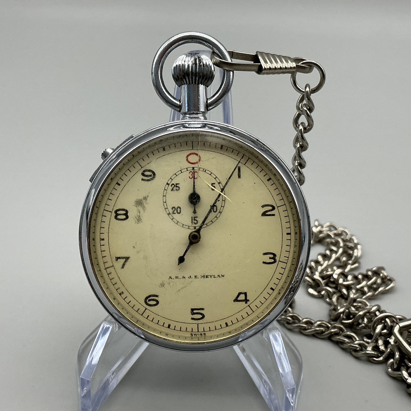 Vintage A.R. & J.E. Meylan Stop Watch Men 50mm 208A Mechanical Chain
