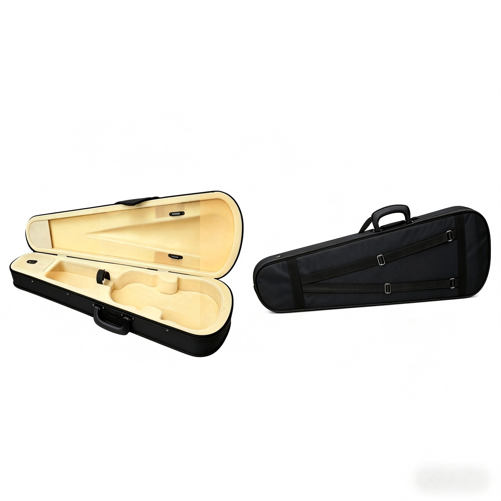 Violin Case Durable Triangle Shape Black with Soft Beige Lining Fits 4/4 Size