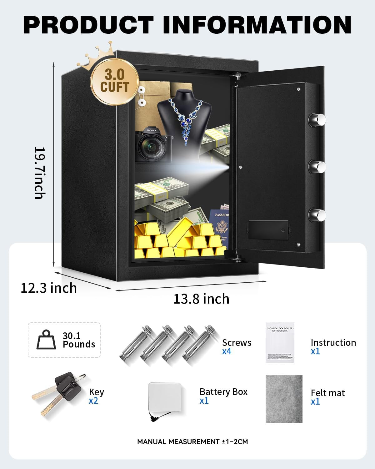 Fireproof Large Home Security Safe with External Battery Acces for Document | 3.