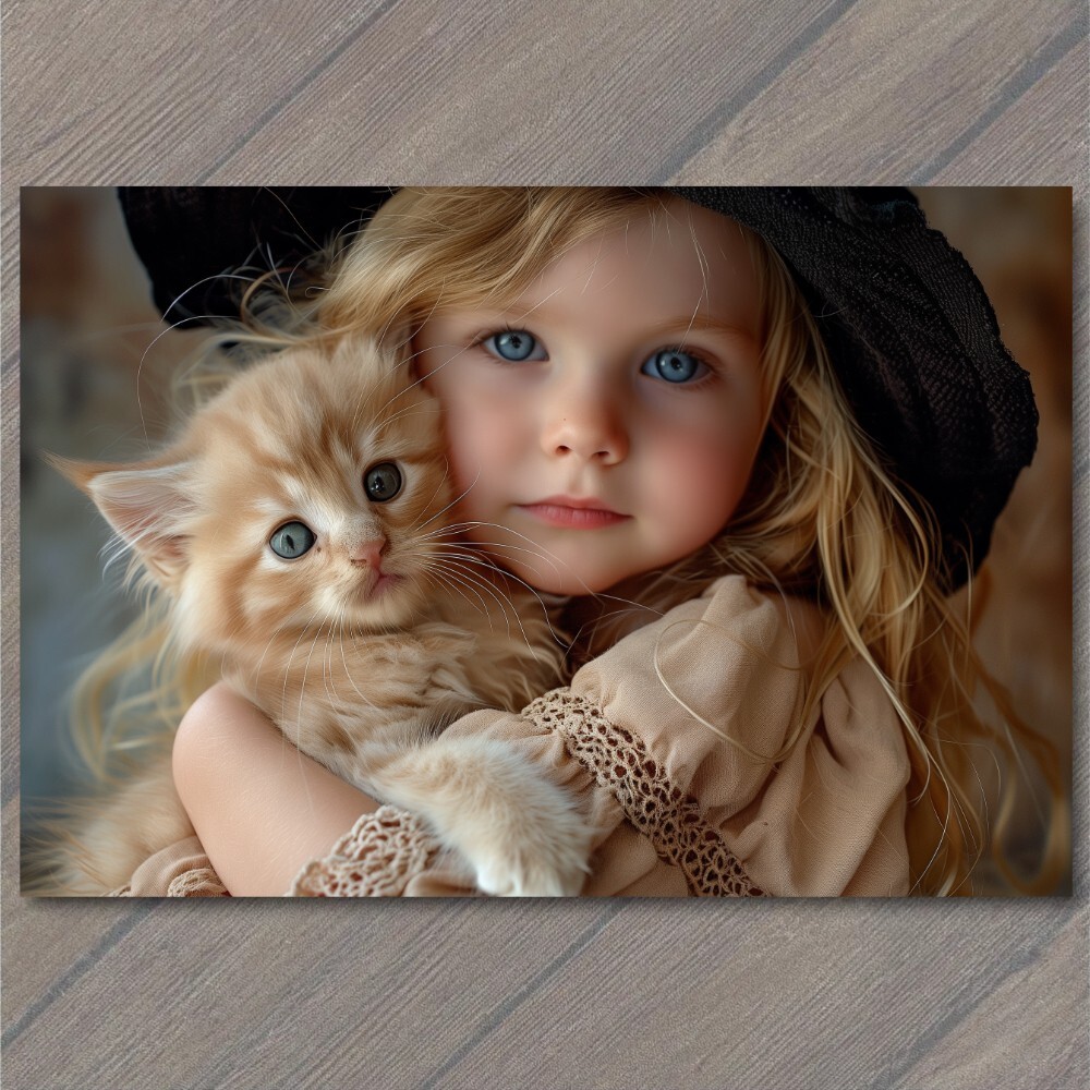 POSTCARD Girl Cat Blue Eyes Pet Old Vibe Unusual Cute Beautiful Strange Fun