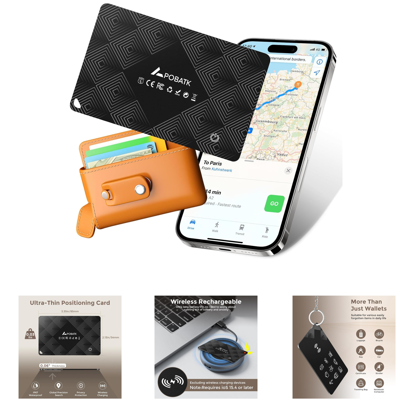 Wallet Tracker Card for Find My iOS Use Slim Rechargeable Smart Locator Tag