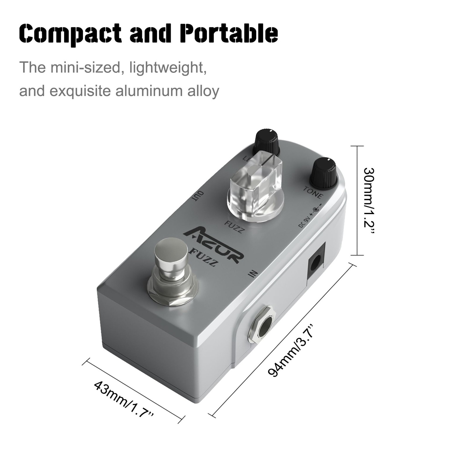 AZOR Fuzz Guitar Effect Pedal Classic Vintage Analog AP303, Grey