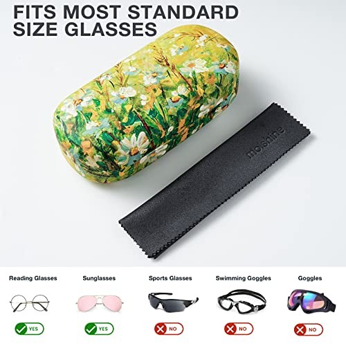 Hard Shell Leather Sunglasses Case,Classic Large Glasses Case for Green Daisy