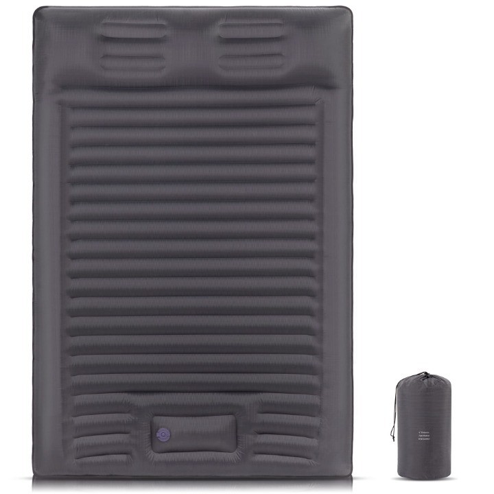 6" Thick Double Camping Pad – Inflatable Sleeping Mattress w/ Pillows & Air Pump
