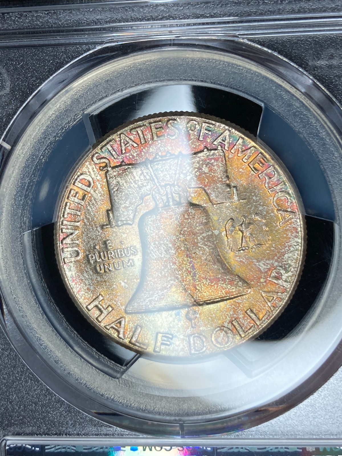 1958-P PCGS MS64 Franklin Half Dollar w/ Exceptional Reverse Rainbow Toning