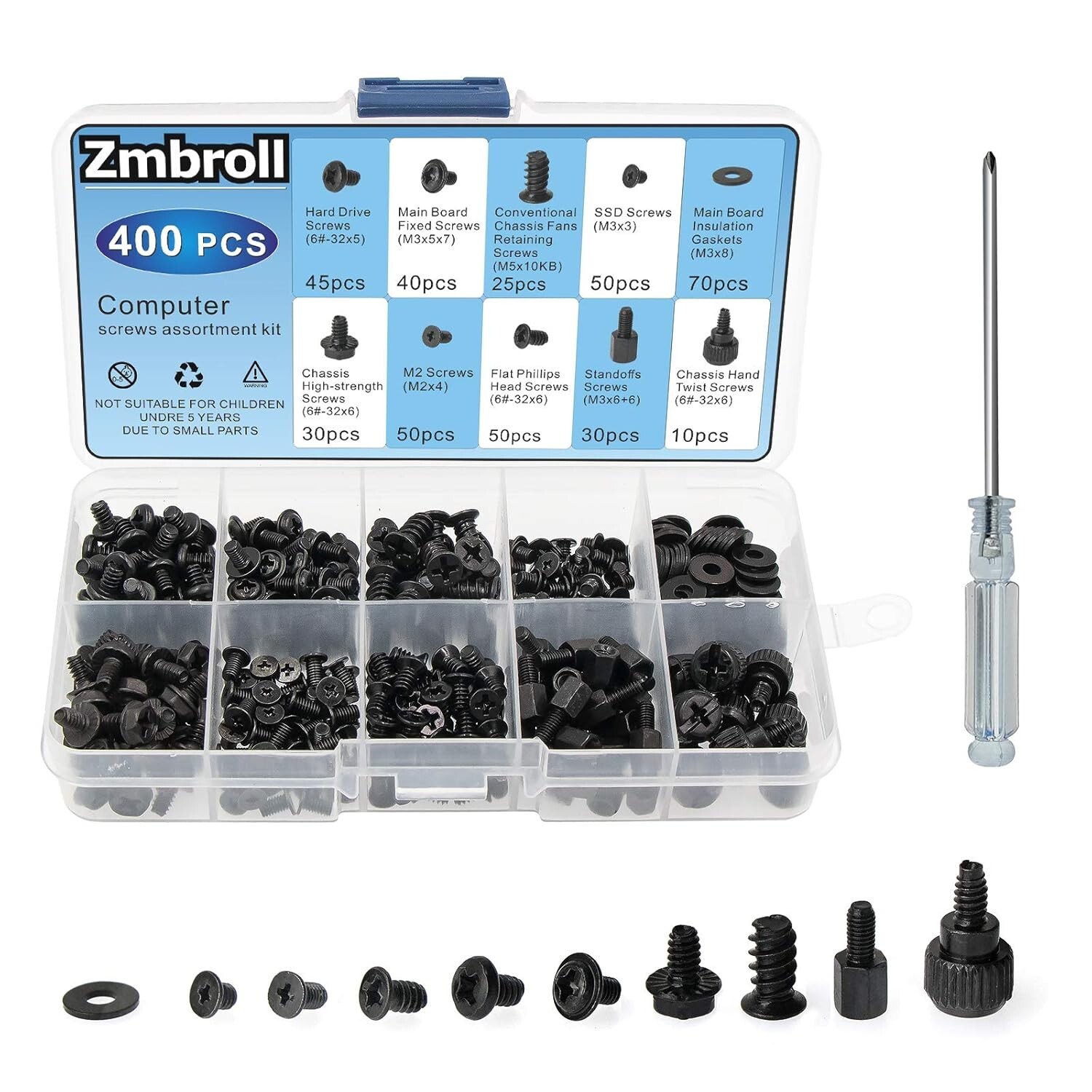 400Pcs Computer Screws Standoffs Kit SSD Screw for Universal Motherboard PC Comp