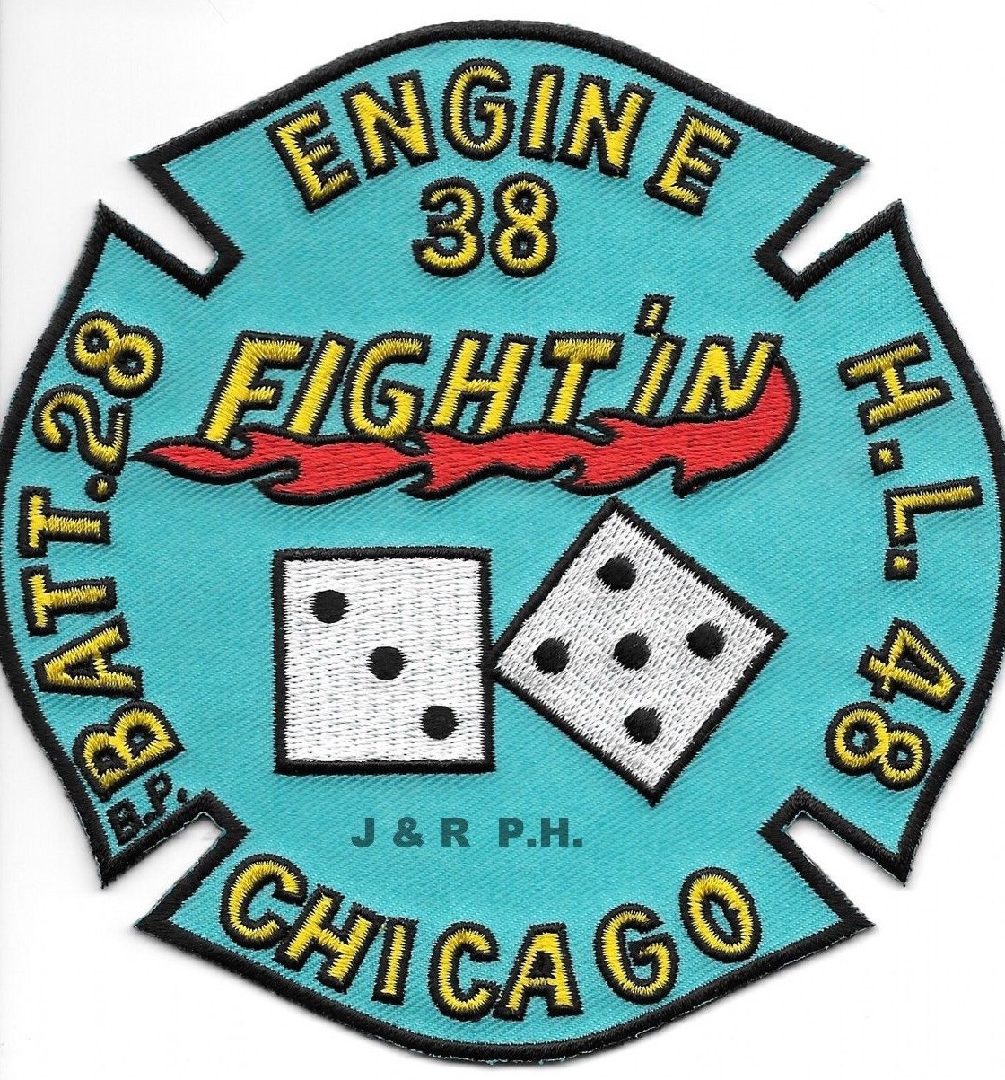 Chicago  Engine-38 / H.L.-48 / Batt-28  "Dice", IL dark (5" x 5") fire patch