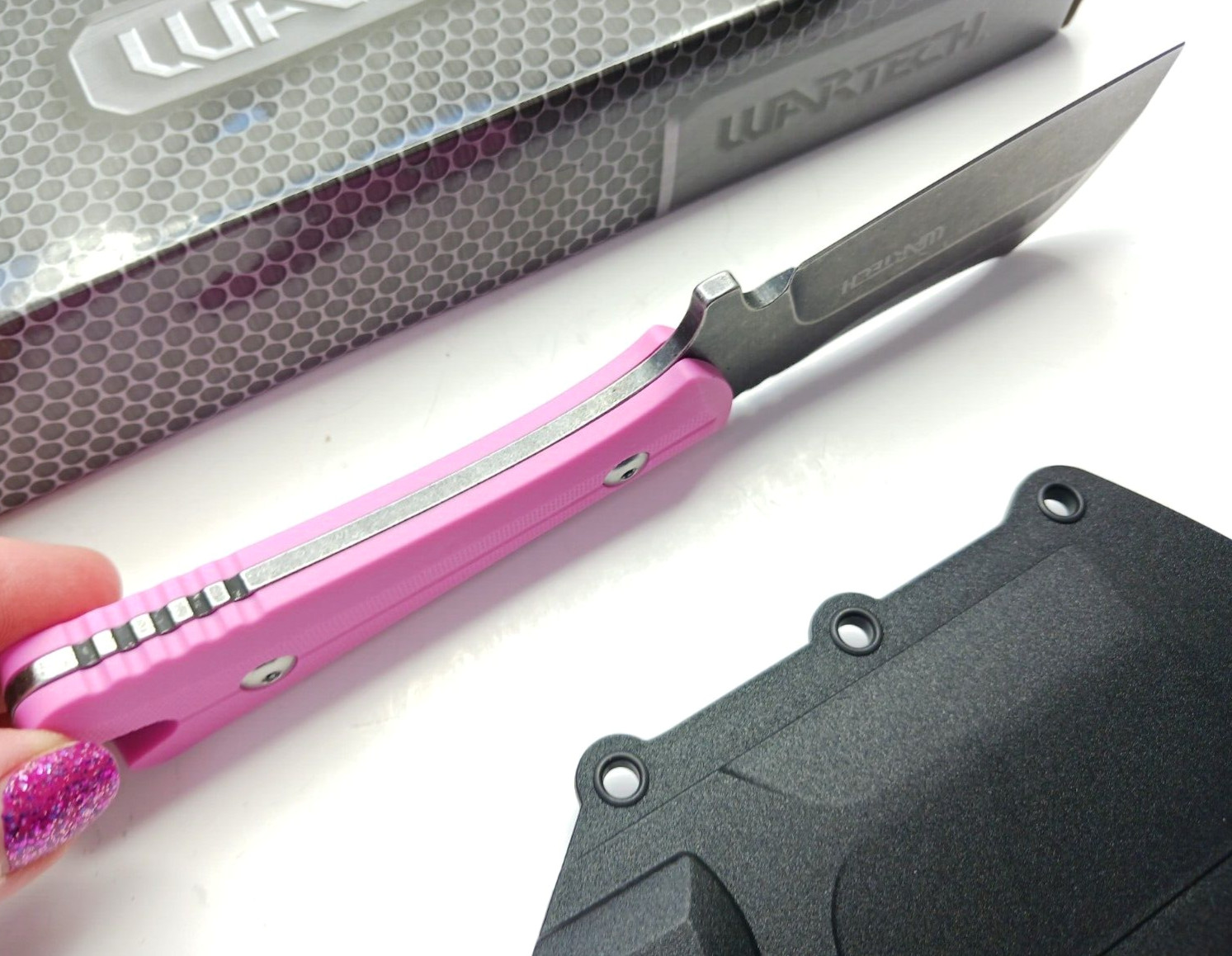 Pink Full Tang Fixed Blade Knife Concealed Carry Sheath Stonewashed Cleaver