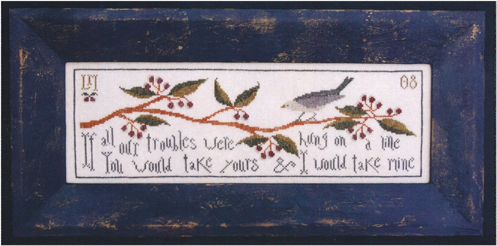 La-D-Da ALL OUR TROUBLES 2 Cross Stitch Charts/Leaflet Only  ~ bird / berries