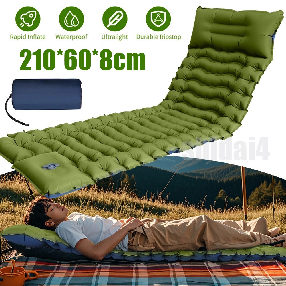 Camping Sleeping Pad, Ultralight Camping Mat with Pillow Built-in Foot Pump US