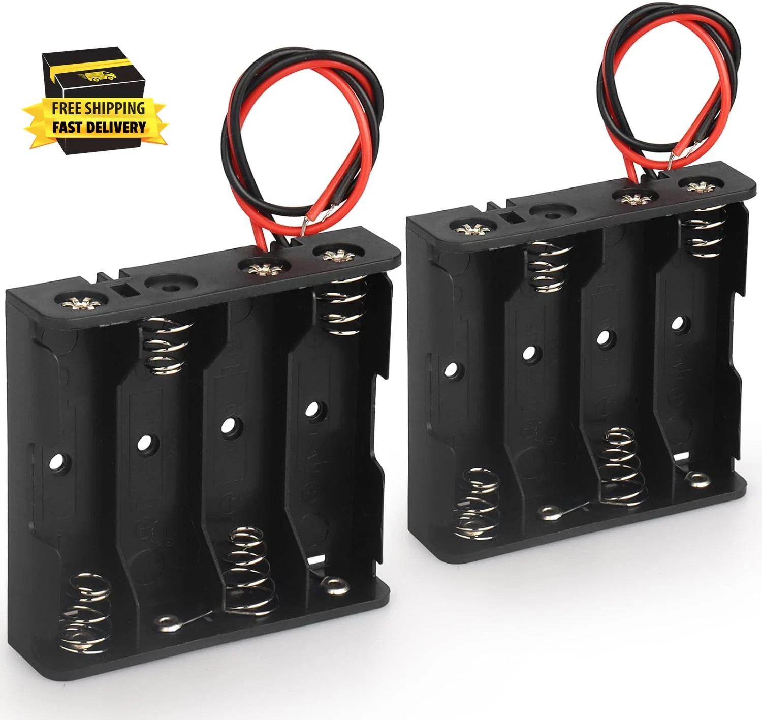 2PACK 4 AA Battery Holder Housing with Leads,2Pcs 4 X 1.5V AA Battery Holder Cas