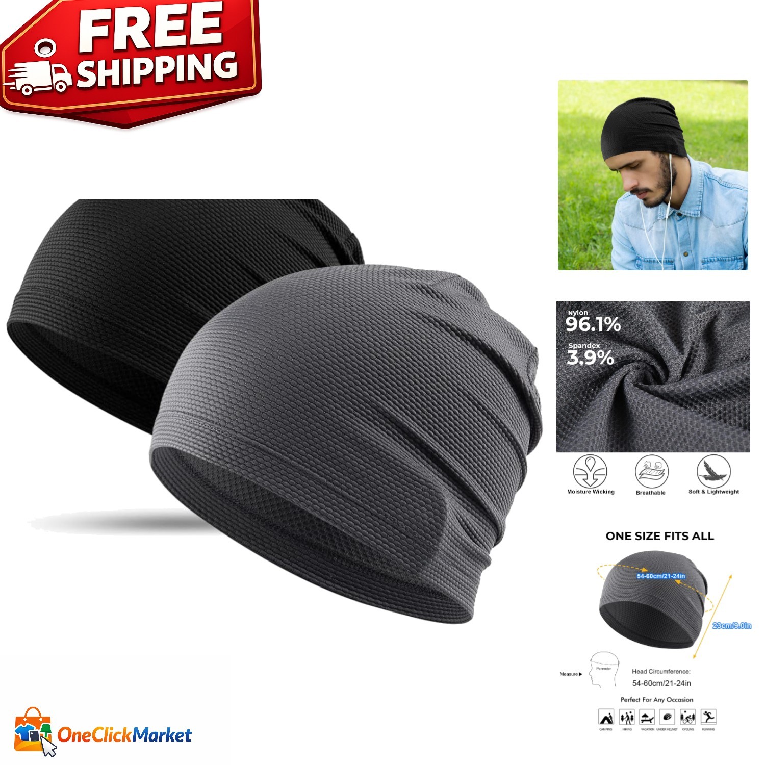 Versatile 3D Mesh Skull Caps for Gym & Outdoor - 2 Pack for Active Styles