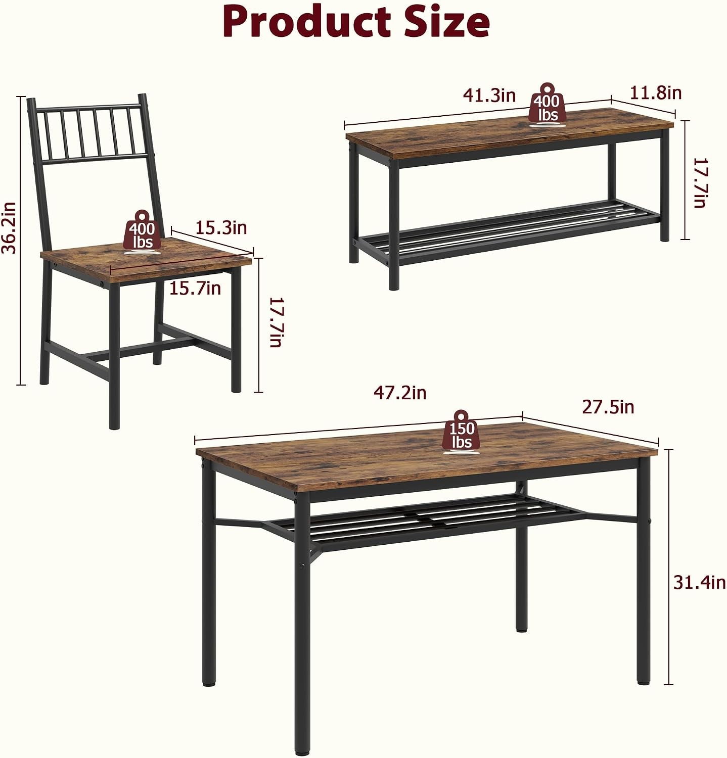 Dining Table Set 4 Kitchen Table & Chairs 4 W/ Wine Rack Rectangular Dining Room