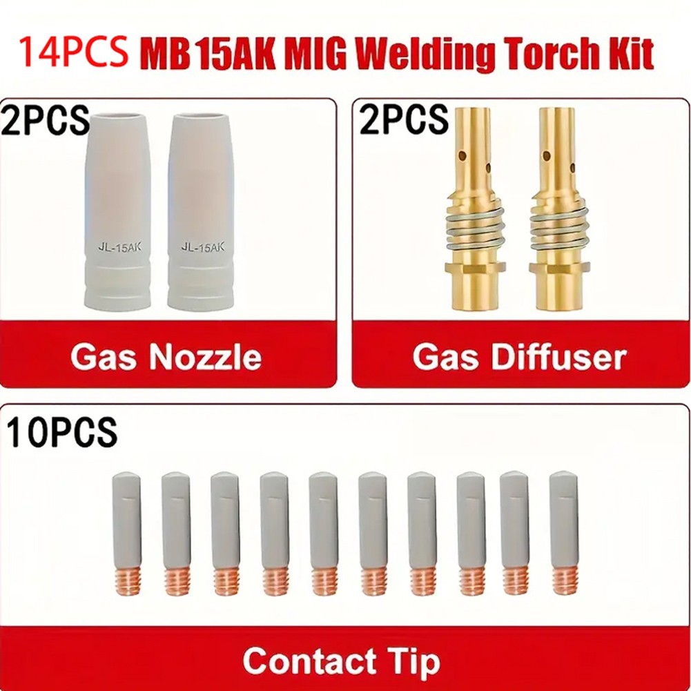 14pc Copper Welding Nozzle Kit with 15AK Insulated Coating for Industrial Use