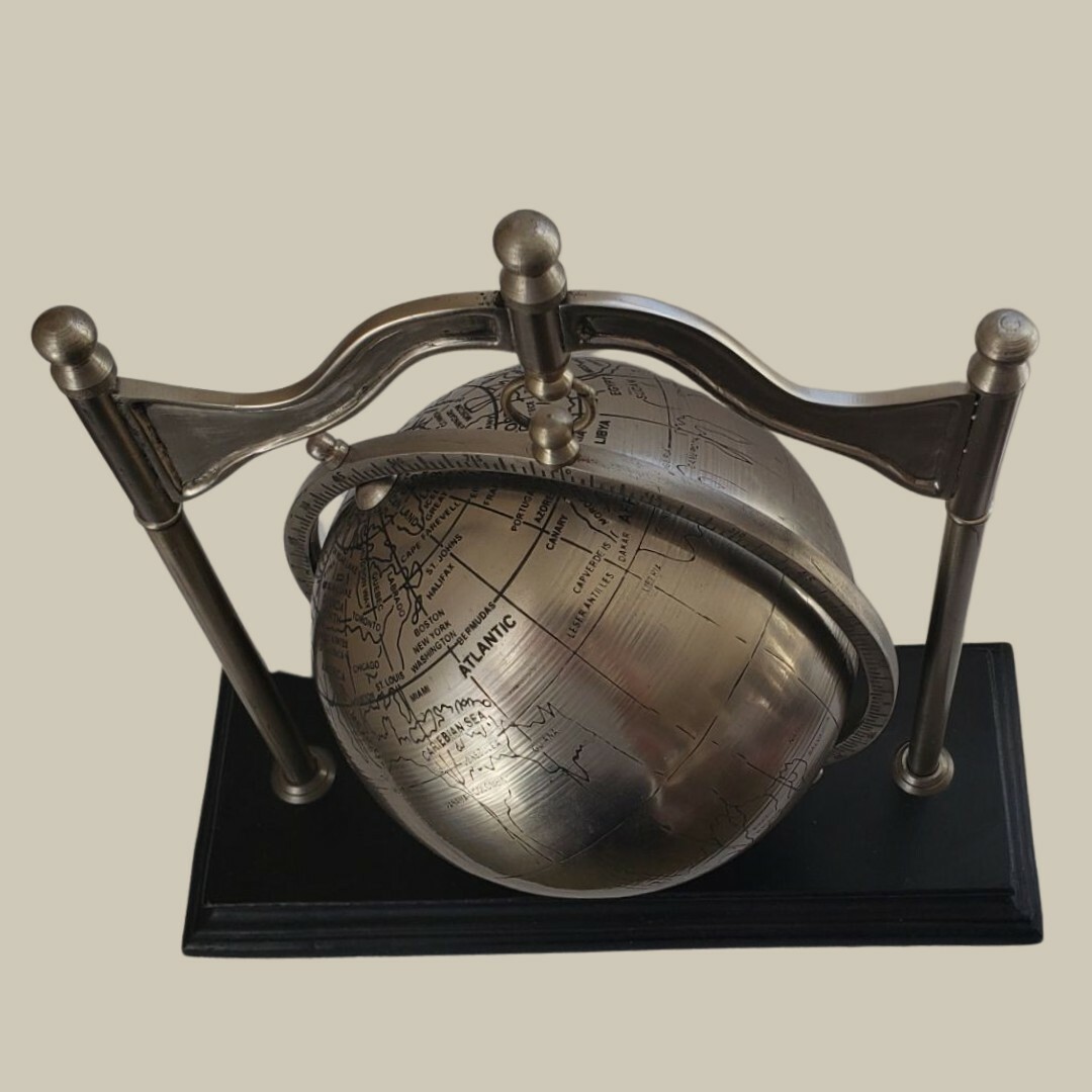Desktop World Globe Silver/Black 6.5" on Stand