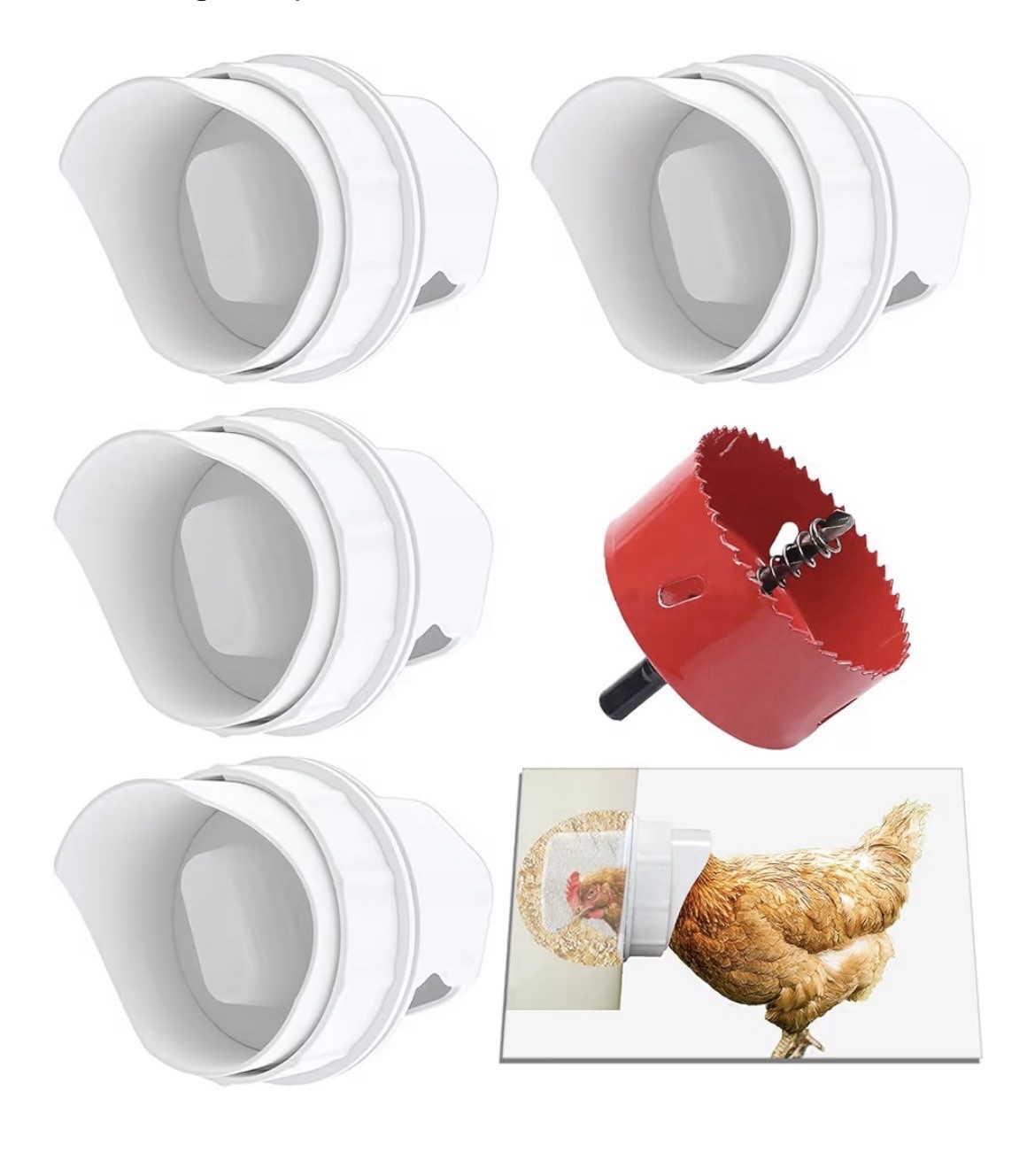 Chicken Feeder Ports 5 Pack Poultry Feeder No Waste Cups for Buckets w/Hole Saw