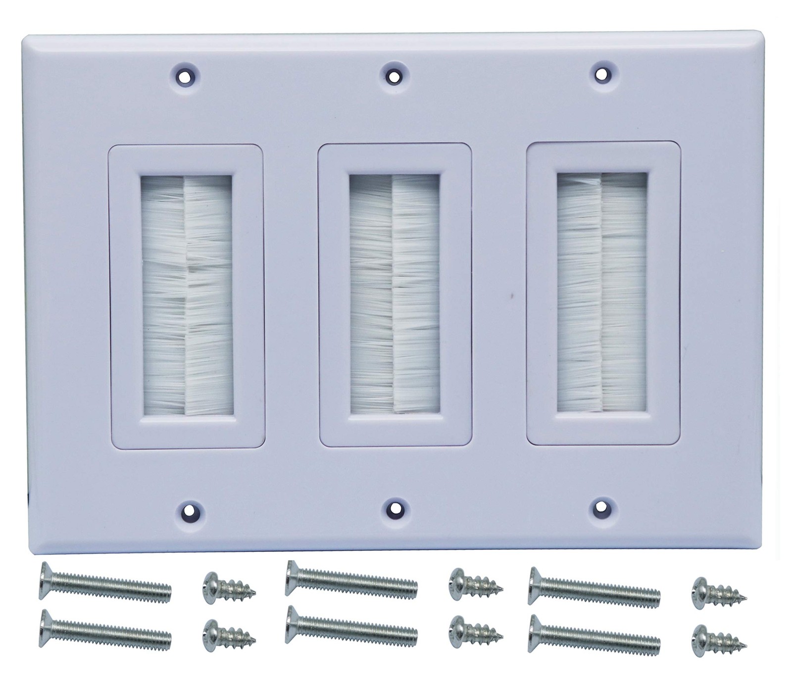 3 Gang Brush Wall Plate RJ45 USB Audio Video Cable Pass-Through Low Voltage