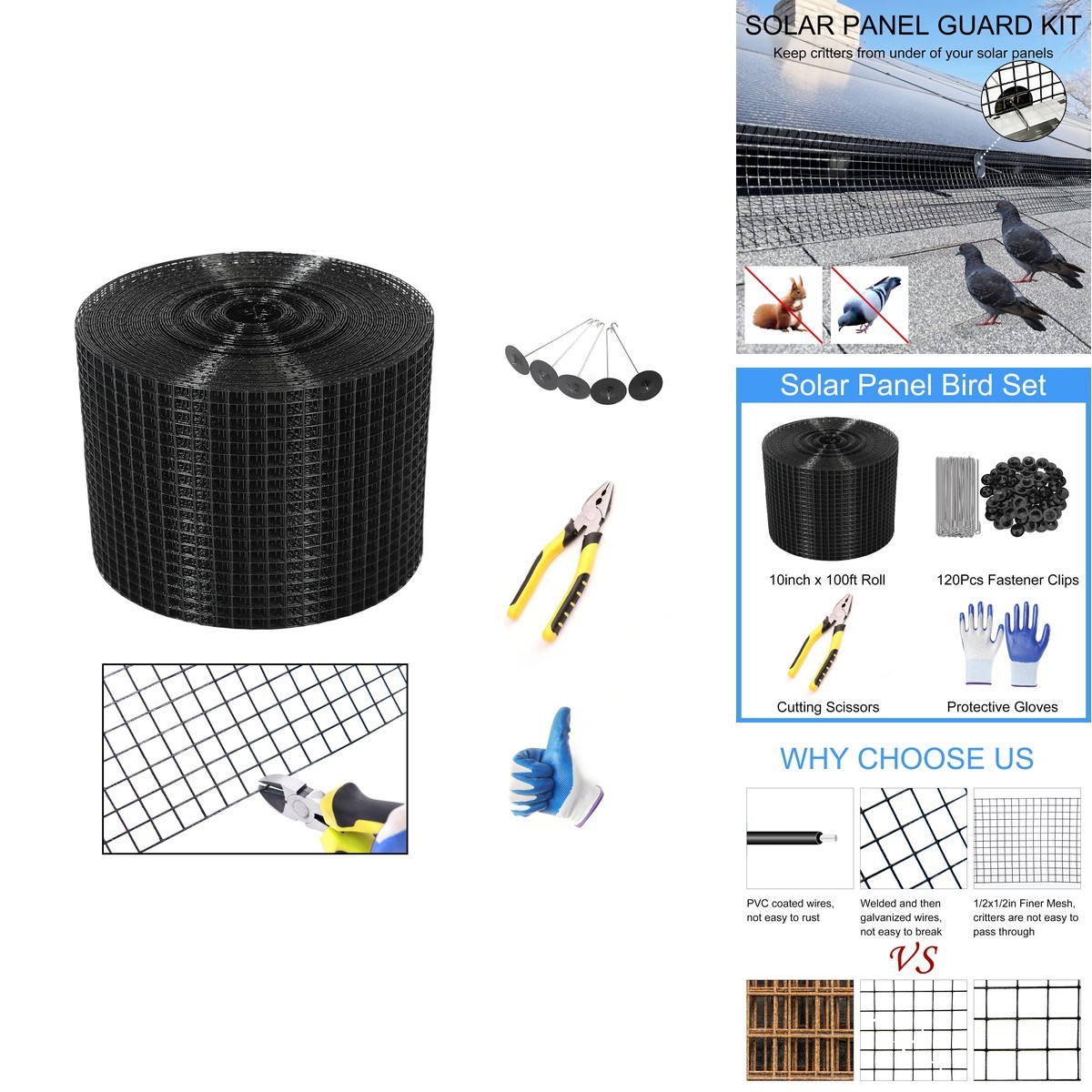 YESON Solar Panel Guard, 10in x 100ft PVC Coated Critter Guard Roll Kit Solar