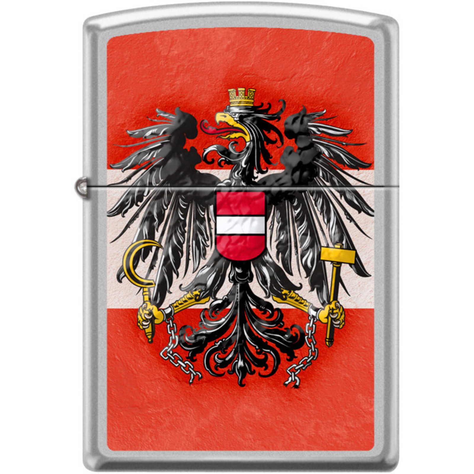 Zippo Windproof Pocket Lighter Austrian Flag Satin Chrome Metal XC497