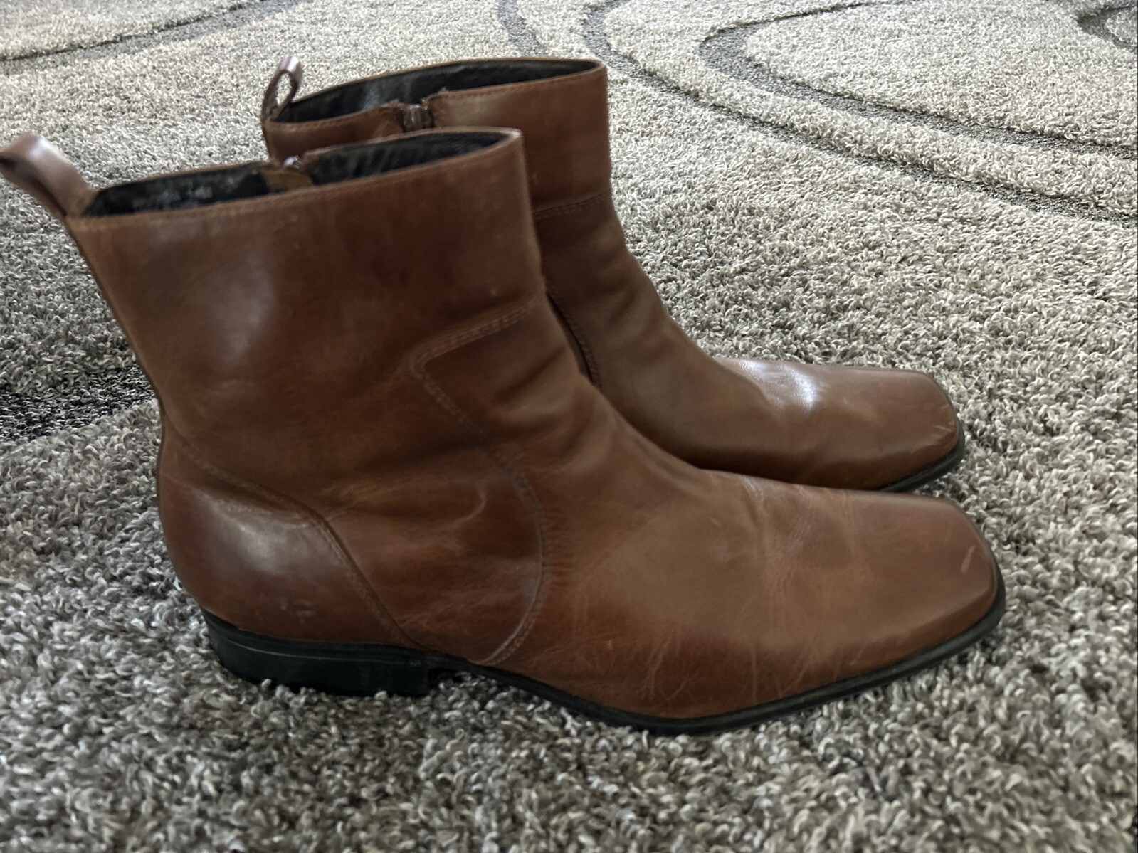 Rockport Mens High Trend Brown Zip Boots Square Toe 14 M Dress Shoes